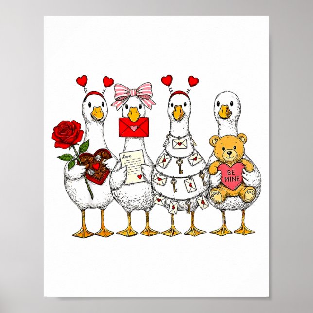 Póster Funny Goose Happy Valentine Goose Cute Heart Lover (Frente)