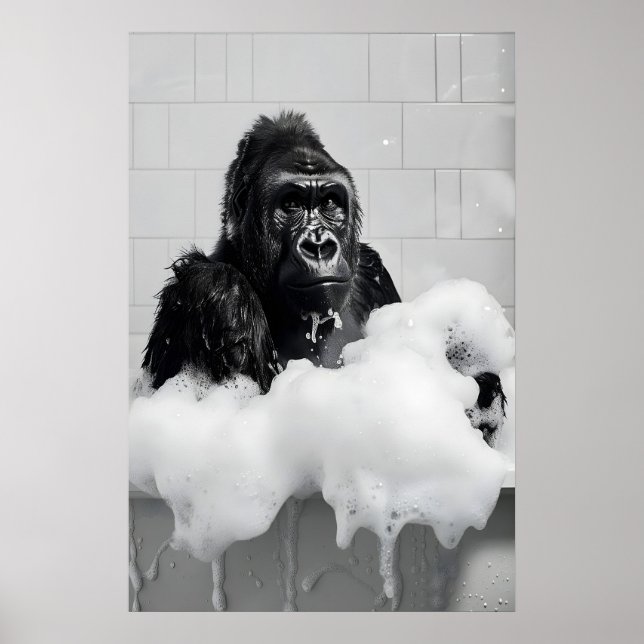 Póster Funny Gorilla Bubble Bath Print, Bathroom Animal (Frente)