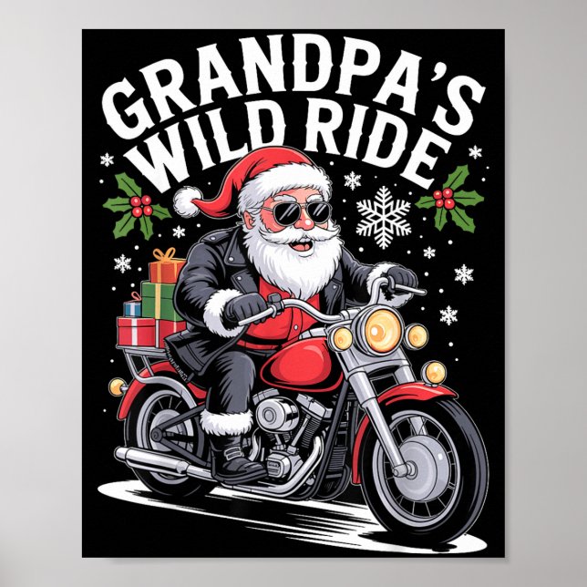 Póster Funny Grandpa's Biker Ride Christmas Motorcycle Sa (Frente)
