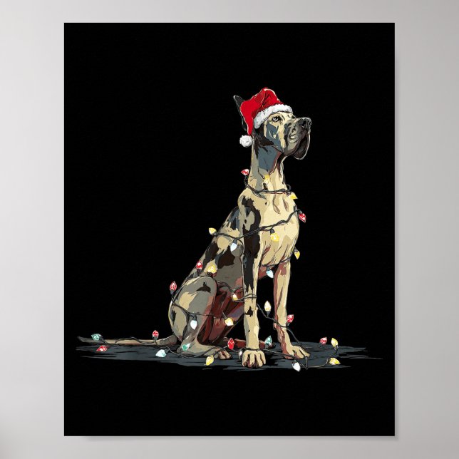 Póster Funny Great Dane Christmas Graphics Dog Lights Lov (Frente)