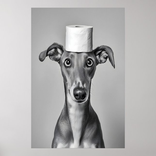 Póster Funny Greyhound Bathroom Art Print, Toilet Paper (Frente)
