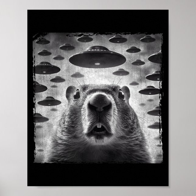 Póster Funny Groundhog Selfie With Alien Ufos Groundhog D (Frente)