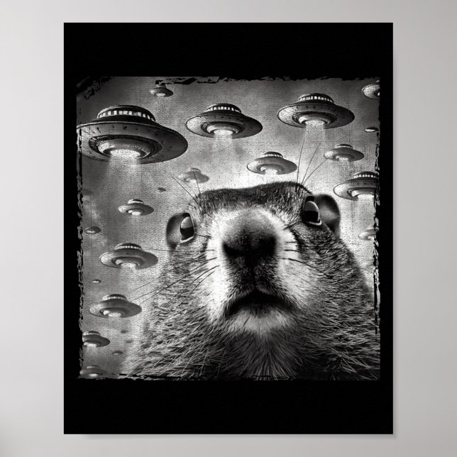 Póster Funny Groundhog Selfie With Alien Ufos Groundhog D (Frente)