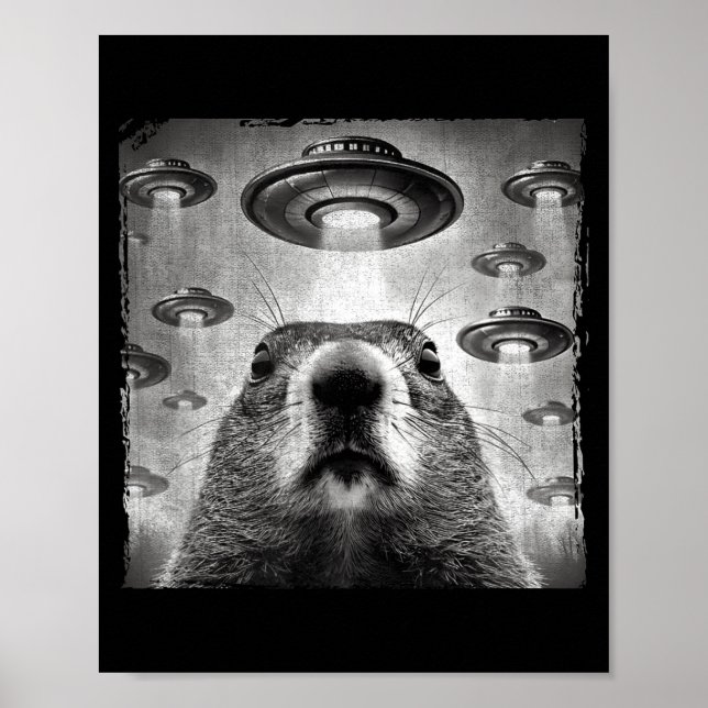 Póster Funny Groundhog Selfie With Alien Ufos Groundhog D (Frente)
