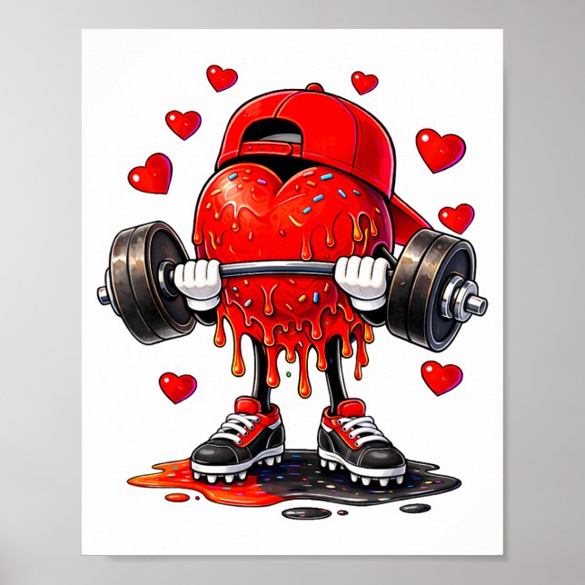 Póster Funny Gym Heart Weightlifting Fitness Workout Drip (Frente)