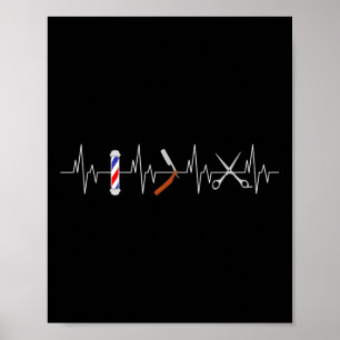 Póster Funny Haircut Barber Pole Comb Blade Beard Heartbe