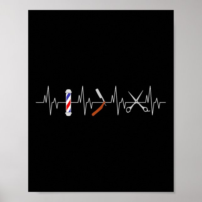 Póster Funny Haircut Barber Pole Comb Blade Beard Heartbe (Frente)