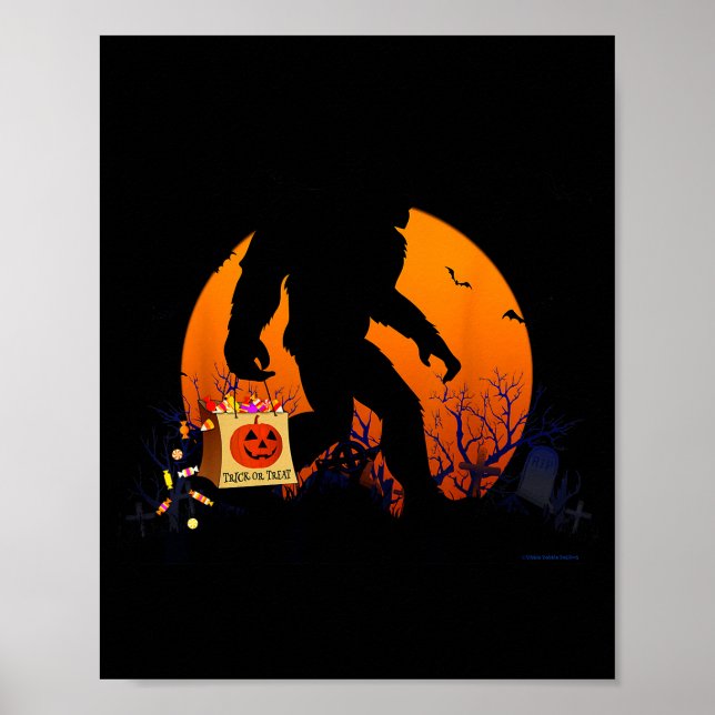 Póster Funny Halloween Bigfoot Trick Or Treating Full Moo (Frente)