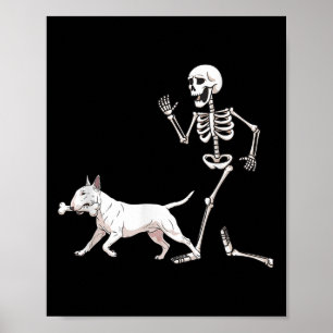 Póster Funny Halloween Bull Terrier Y Skeleton