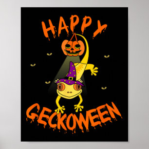 Póster Funny Halloween Cute Creste Eyelash Gecko Calabaza