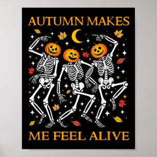 Póster Funny Halloween Dancing Skeletons Pun Otoño