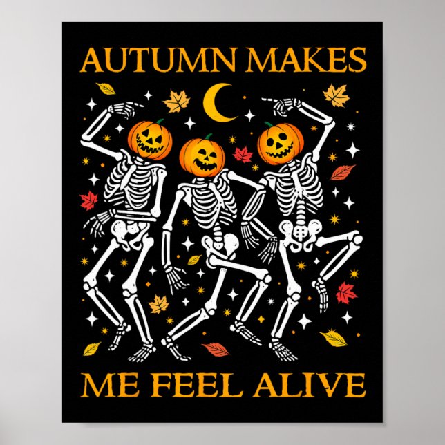Póster Funny Halloween Dancing Skeletons Pun Otoño (Frente)