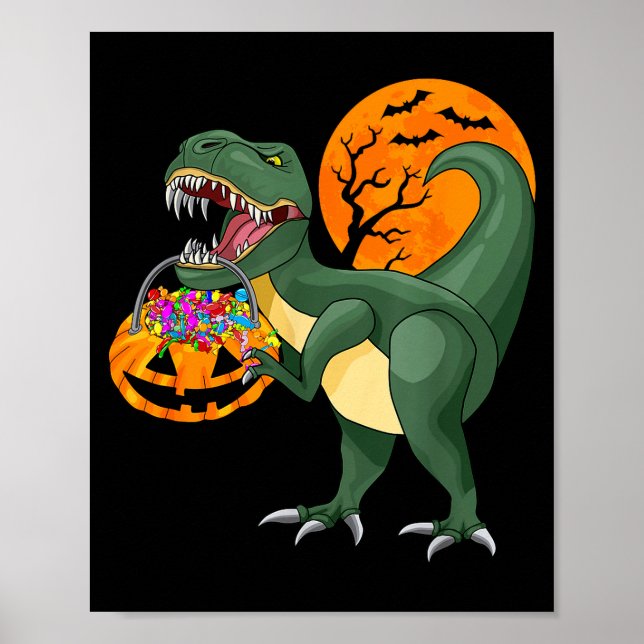 Póster Funny Halloween Dinosaur Pumpkin Y T Rex Boys Kids (Frente)