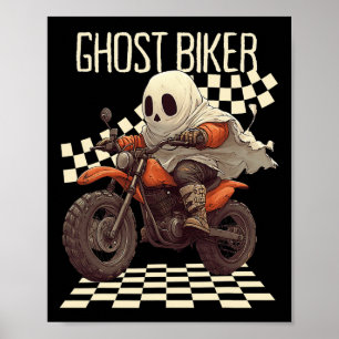 Póster Funny Halloween Fantasma Biker En Motocicleta