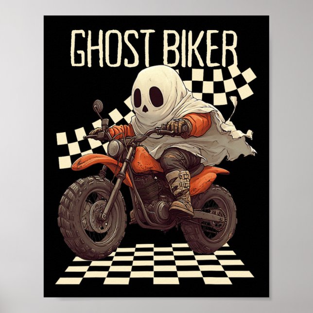 Póster Funny Halloween Fantasma Biker En Motocicleta (Frente)