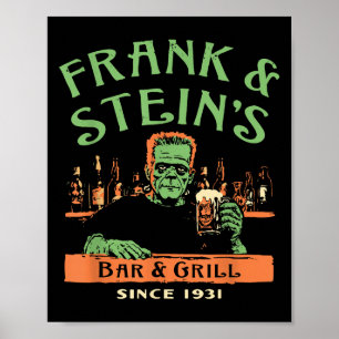 Póster Funny Halloween Frank y Stein's Bar Grill