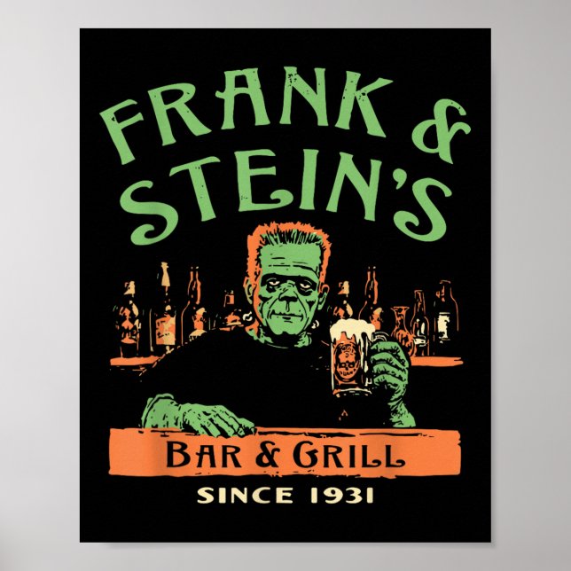 Póster Funny Halloween Frank y Stein's Bar Grill (Frente)