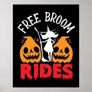 Póster Funny Halloween Free Broom monta calabazas de bruj