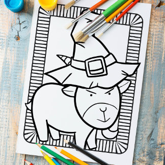 Póster Funny Halloween Goat Coloring Page