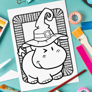 Póster Funny Halloween Hippo Coloring Page