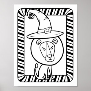Póster Funny Halloween Lion Coloring Page