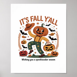 Póster Funny Halloween Otoño Cute Cae Todo Pumpki