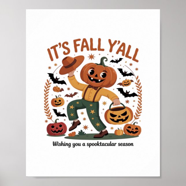 Póster Funny Halloween Otoño Cute Cae Todo Pumpki (Frente)