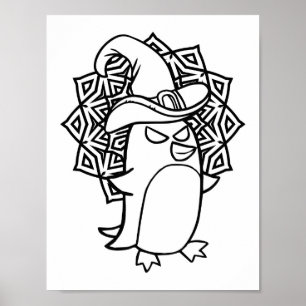 Póster Funny Halloween Pingüino Coloración Página