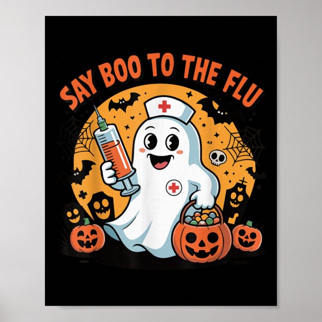 Póster Funny Halloween Quote Say Boo To The Flu Cool Vacc (Frente)