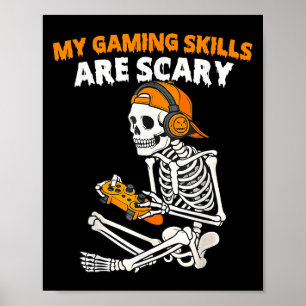 Póster Funny Halloween Skeleton Gamer Videojuegos Habilid