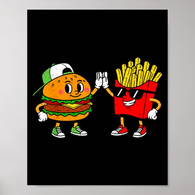 Póster Funny Hamburger French Fries Combo Snacks Fast Foo (Frente)