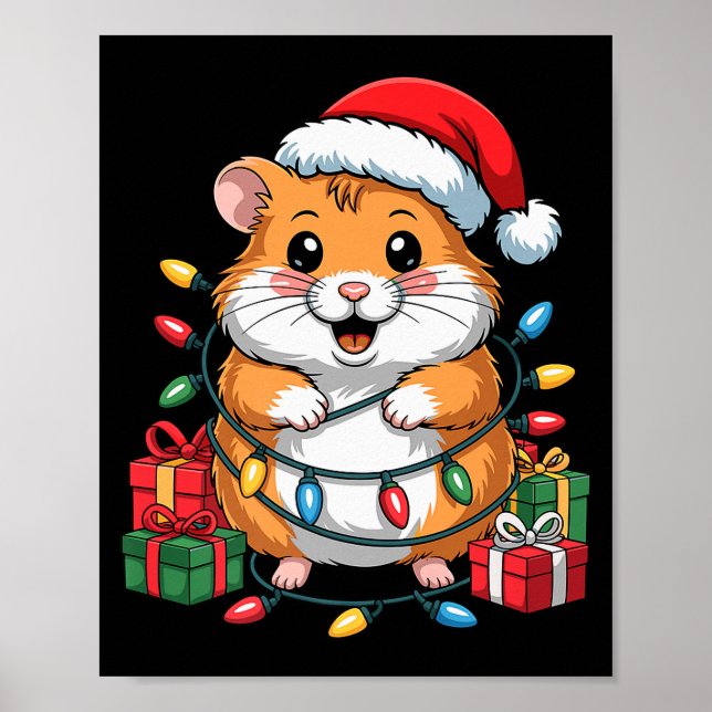 Póster Funny Hamster Santa Hat Animals Lovers Ugly Christ (Frente)