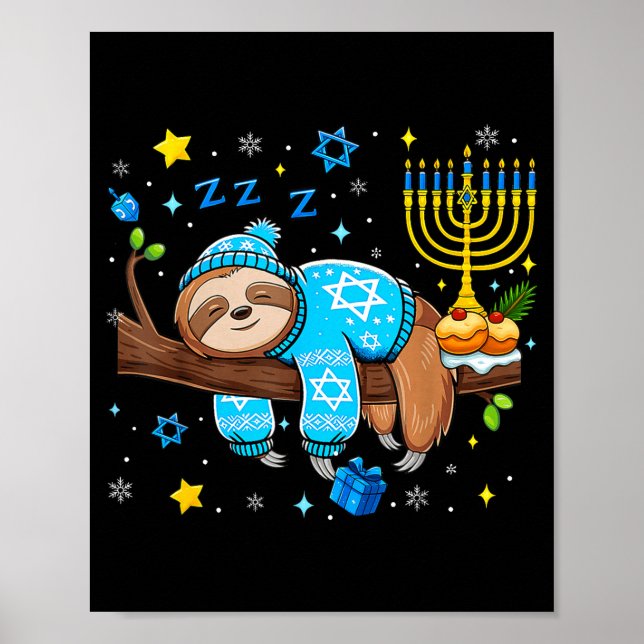 Póster Funny Hanukkah Sloth Jewish Chanukah Sleeng Hanukk (Frente)