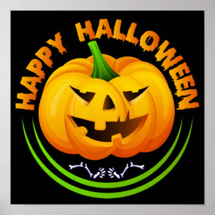 Póster Funny Happy Halloween Scary Pumpkin Poster