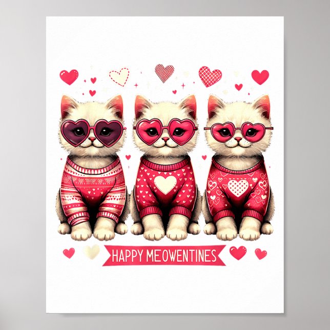 Póster Funny Happy Meowentines Cute Valentine Cats Love C (Frente)