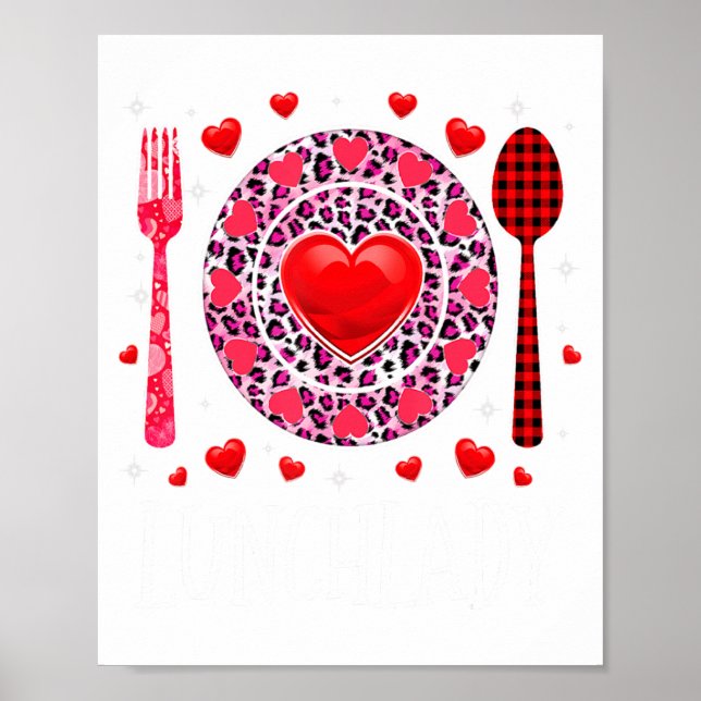 Póster Funny Happy Valentines Day Lunch Lady Leopard Hea  (Frente)