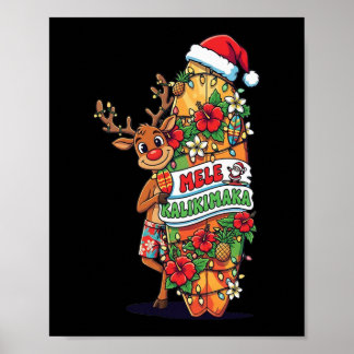 Póster Funny Hawaiian Christmas Mele Kalikimaka Reindeer 