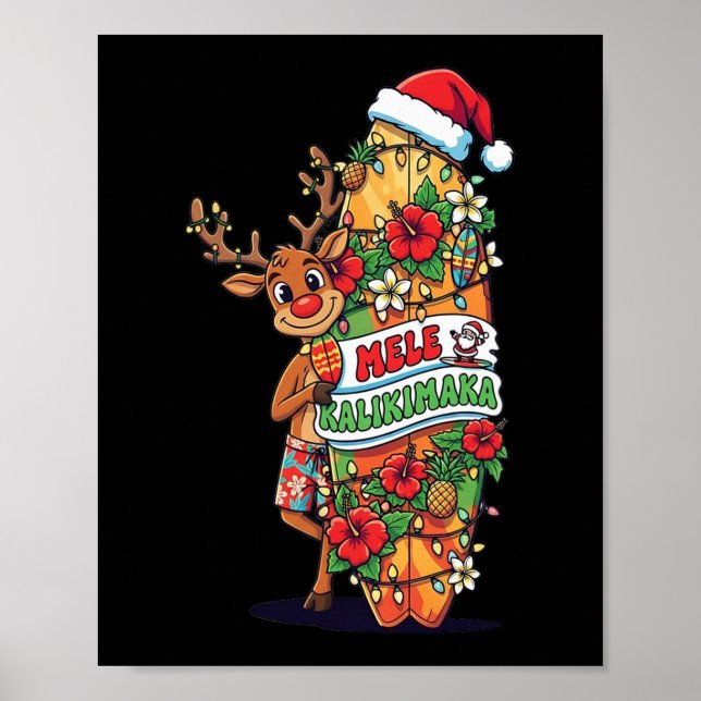 Póster Funny Hawaiian Christmas Mele Kalikimaka Reindeer  (Frente)