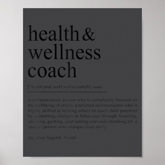 Póster Funny Health Wellness Coach Quote Definition  (Frente)