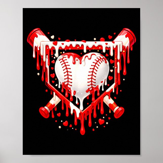 Póster Funny Heart Baseball Drip Ice Cream Valentines Day (Frente)