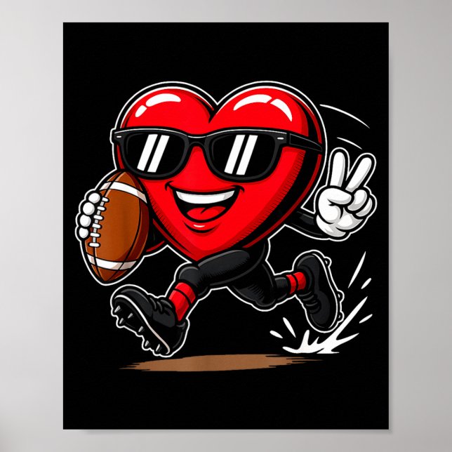 Póster Funny Heart Playing Football Srts Lover Valentine  (Frente)