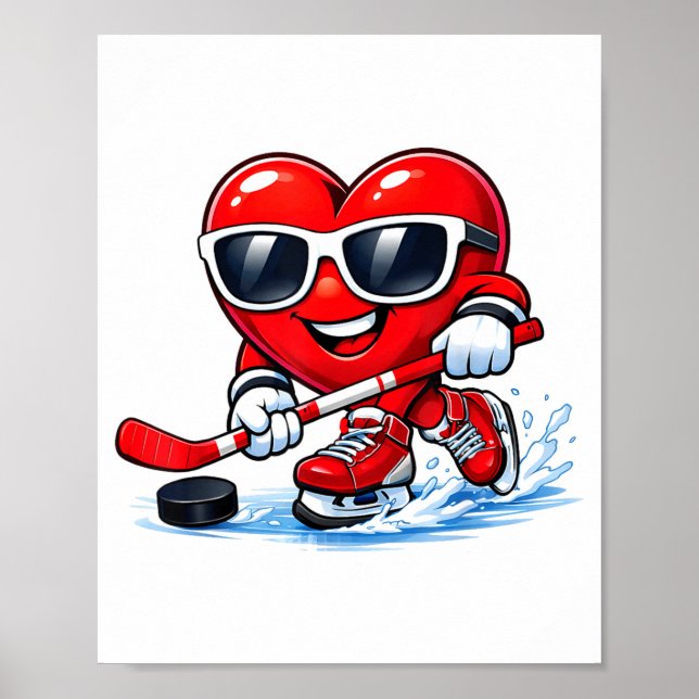 Póster Funny Heart Playing Hockey Apparel  (Frente)