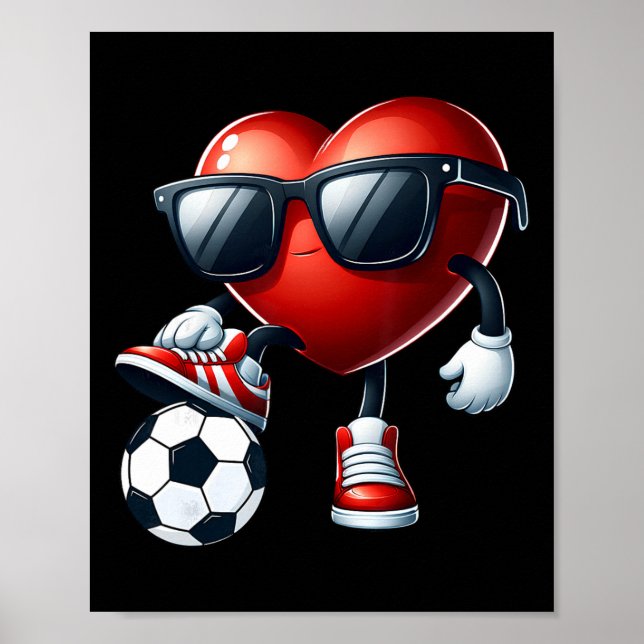 Póster Funny Heart Playing Soccer Valentines Day Mens Boy (Frente)