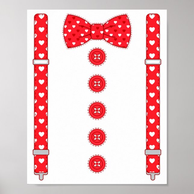 Póster Funny Hearts Bow Tie Suspenders Valentine's Day Co (Frente)