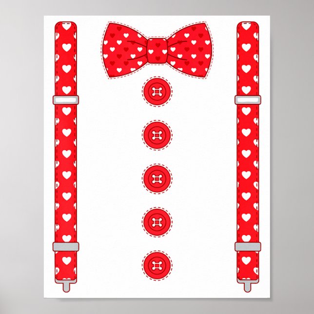 Póster Funny Hearts Bow Tie Suspenders Valentine's Day Co (Frente)