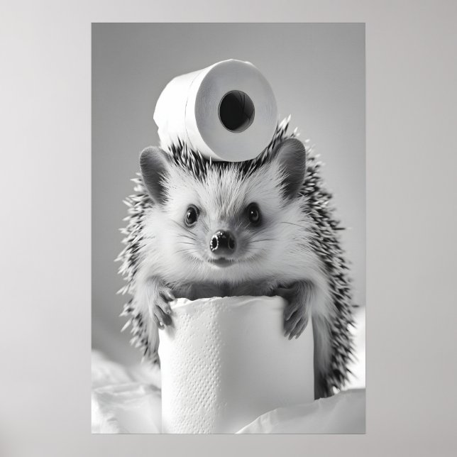 Póster Funny Hedgehog Bathroom Print, Toilet Paper Humor (Frente)