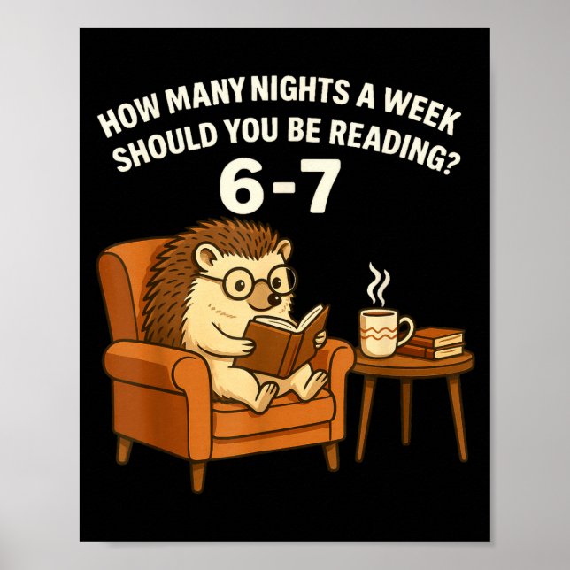 Póster Funny Hedgehog Reading Book 67 Six Seven Meme  (Frente)