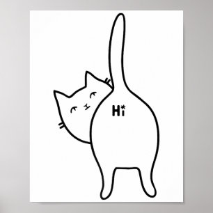 Póster Funny Hello Black Cat Butt Hi Design Para Cat Love