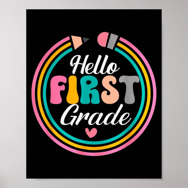 Póster Funny Hello First Grade Pencil Circle Design  (Frente)