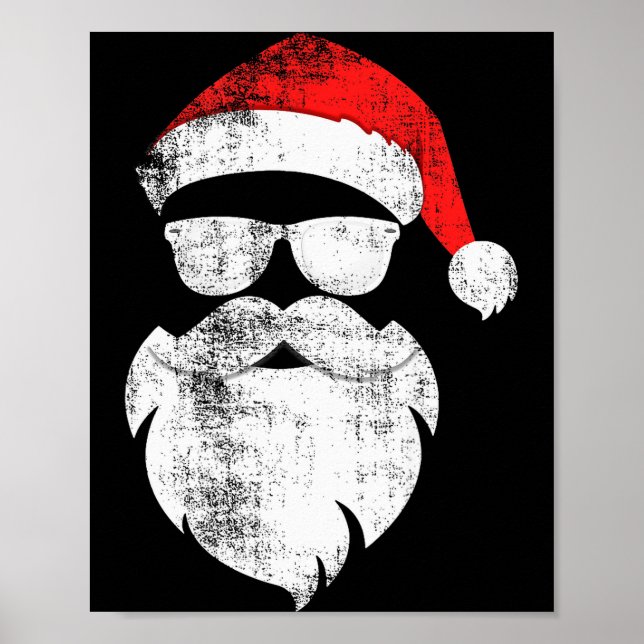 Póster Funny Hipster Santa Face With Hat Beard &amp; Gles (Frente)